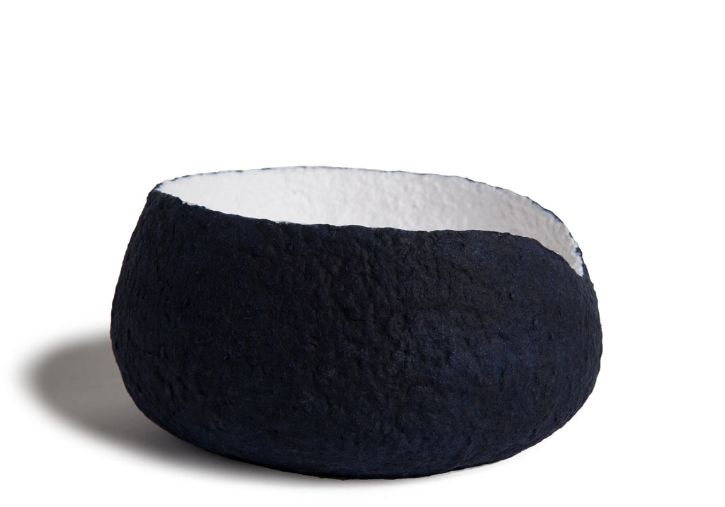 Picture of a white and blue basket biodegradable cremation urn for dogs on sale at Muses Design Urns. Side view.