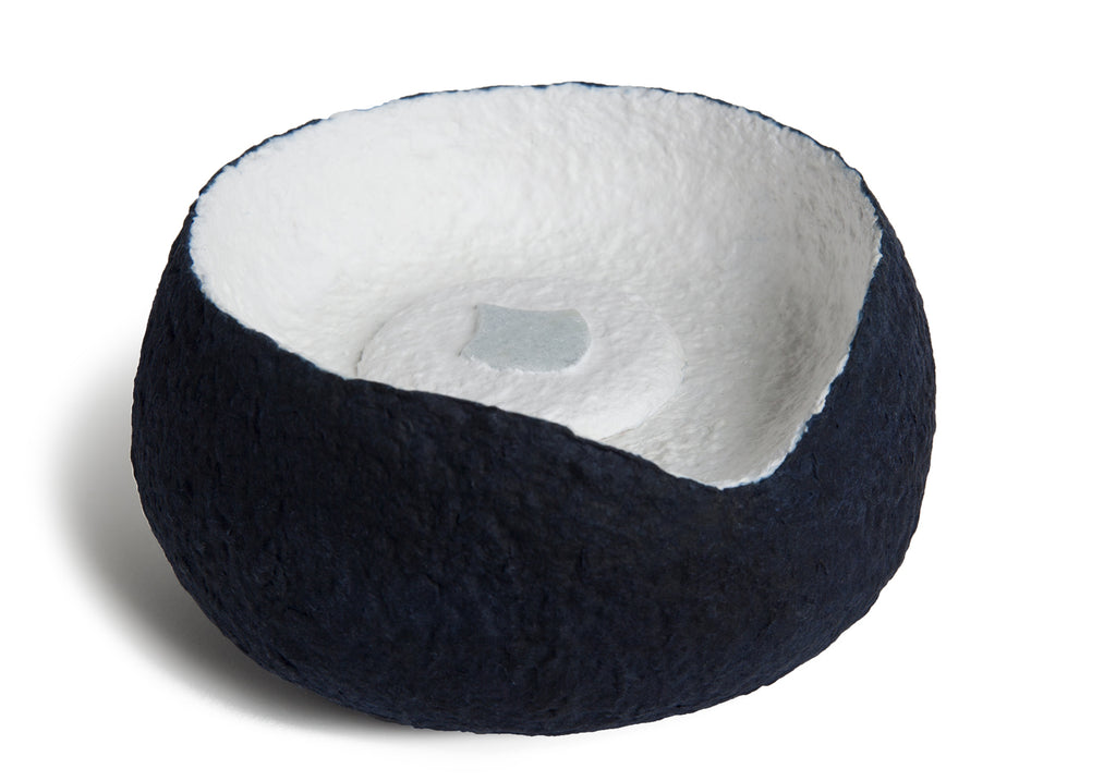 Picture of a white and blue basket biodegradable cremation urn for dogs on sale at Muses Design Urns. Front view.