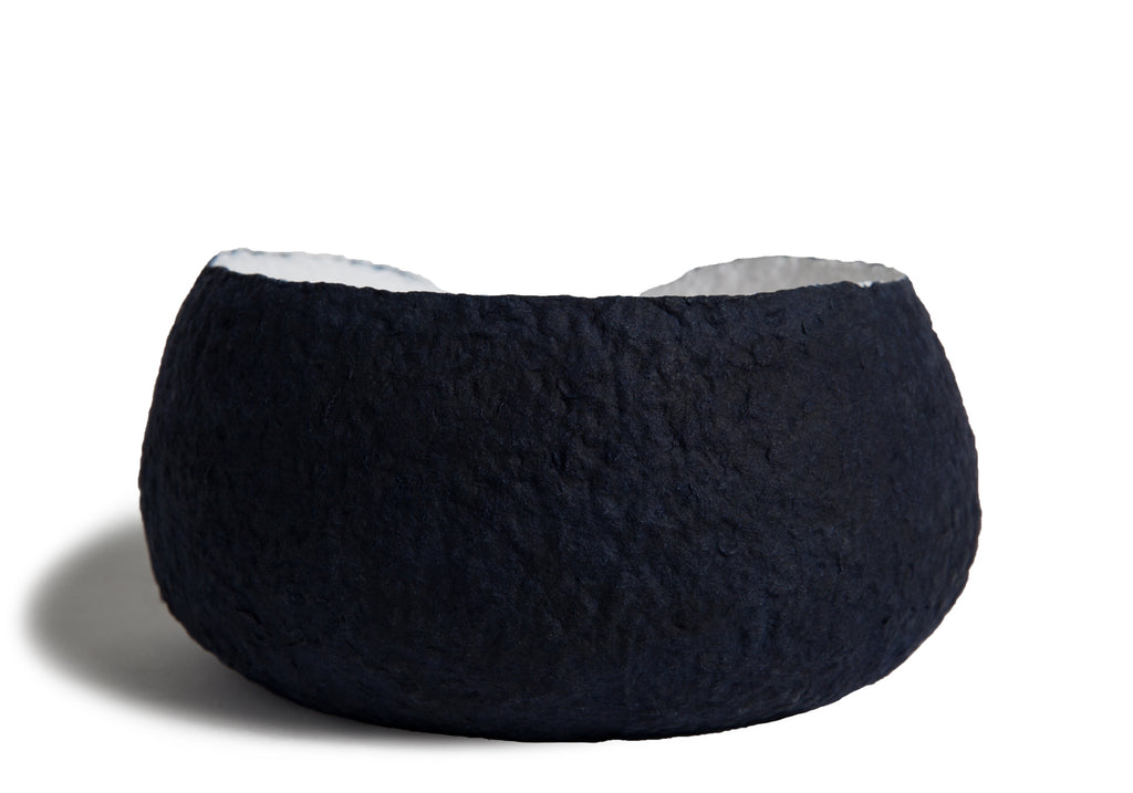 Picture of a white and blue basket biodegradable cremation urn for dogs on sale at Muses Design Urns. Back view.