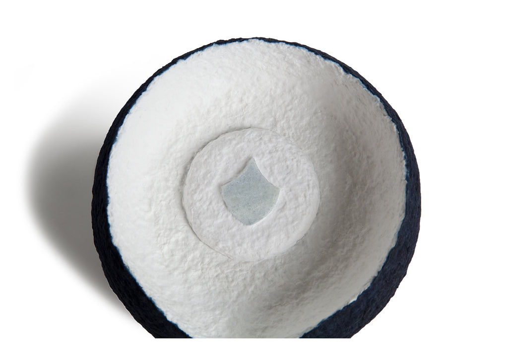 Picture of a white and blue basket biodegradable cremation urn for dogs on sale at Muses Design Urns. Top view.