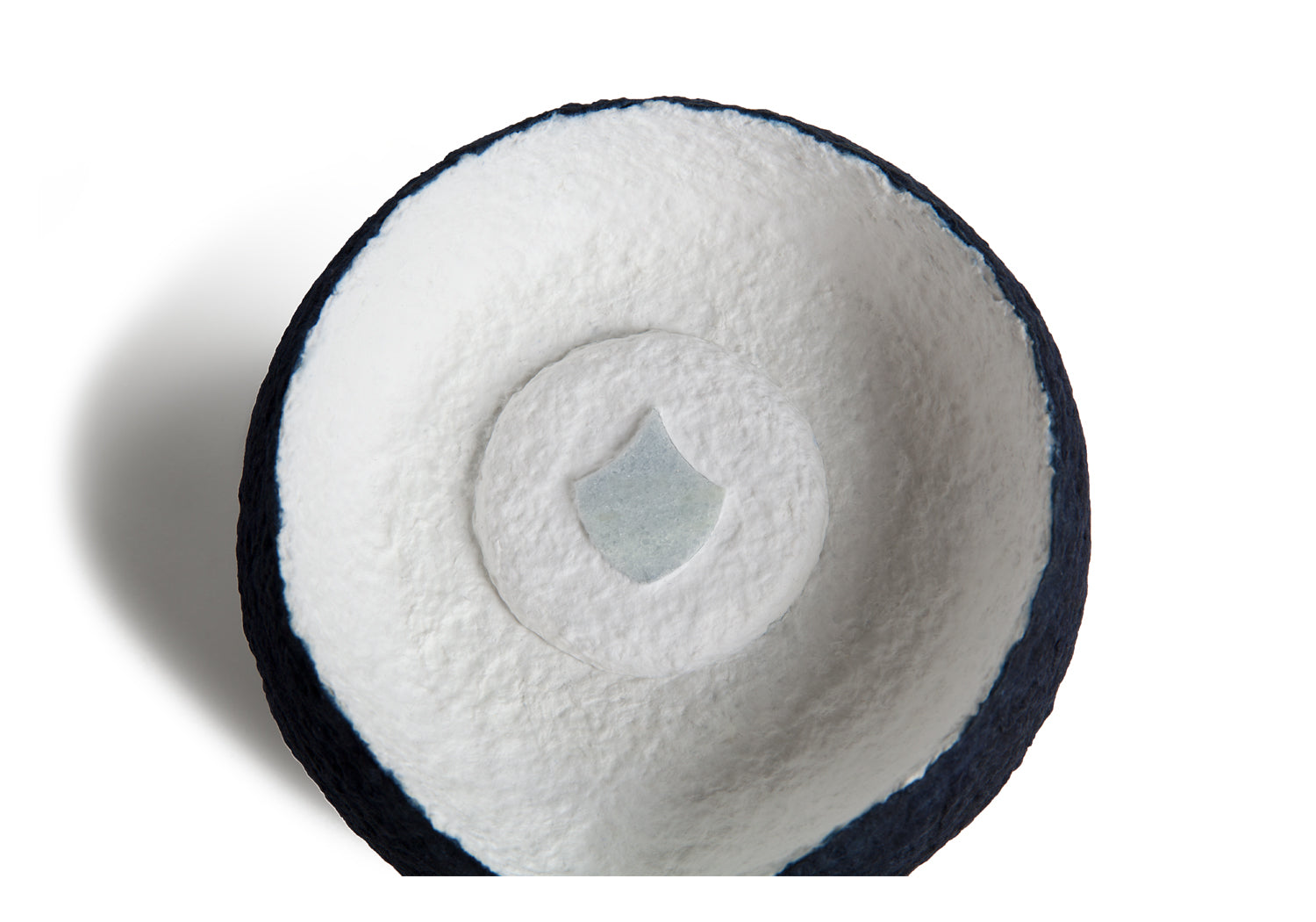 Picture of a white and blue basket biodegradable cremation urn for dogs on sale at Muses Design Urns. Top view.
