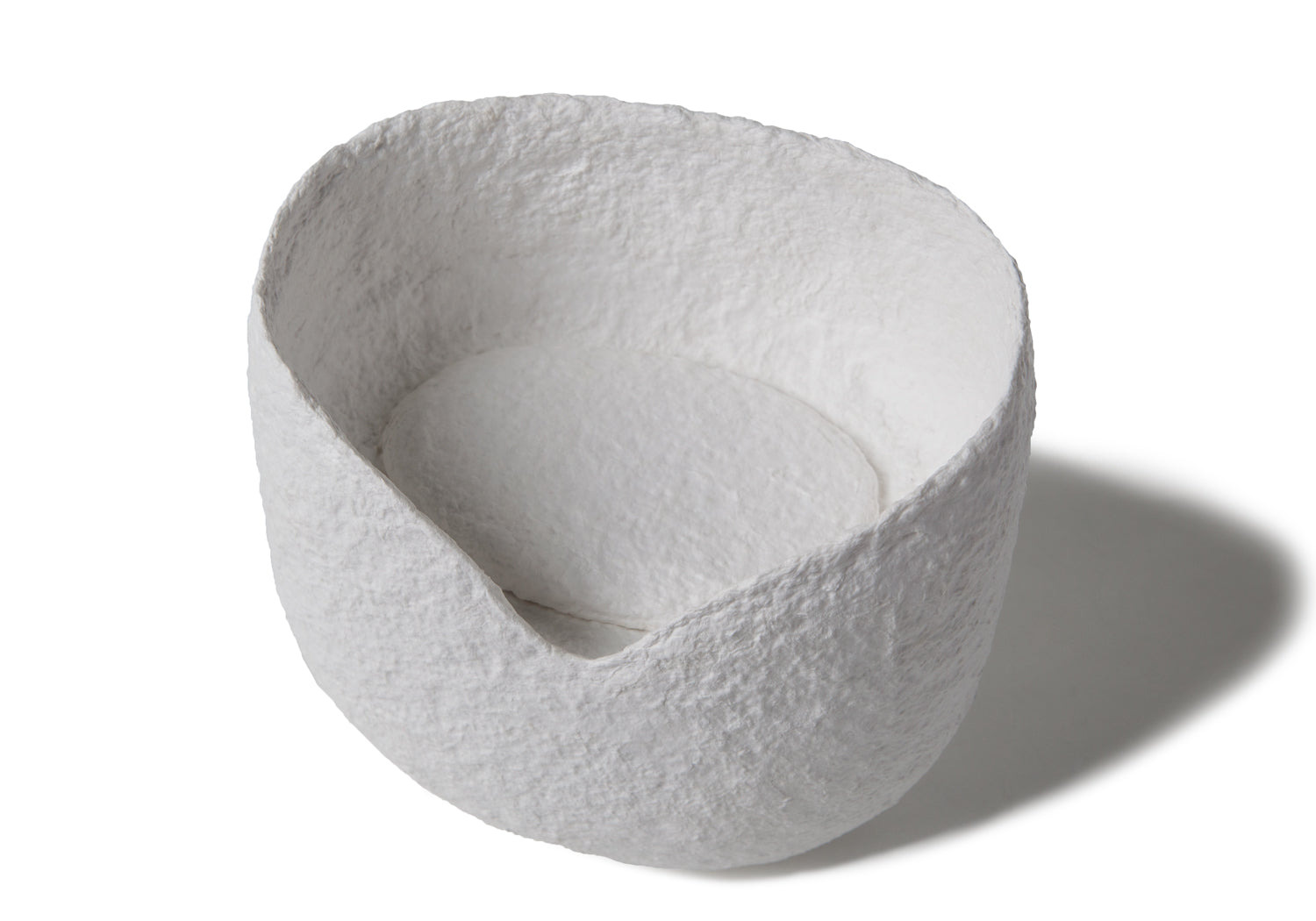 Picture of a white biodegrdable coton fibre cremation urn resembling a Moses basket for children on sale at Muses Design Urns. Top view.