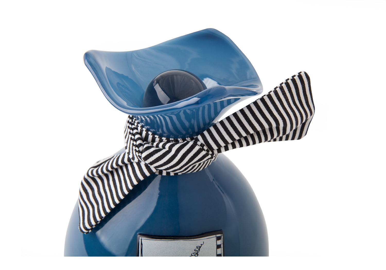 Picture of a deep blue blown glass handkerchief wrapped ball cremation urn for children on sale at Muses Design Urns. Top view.
