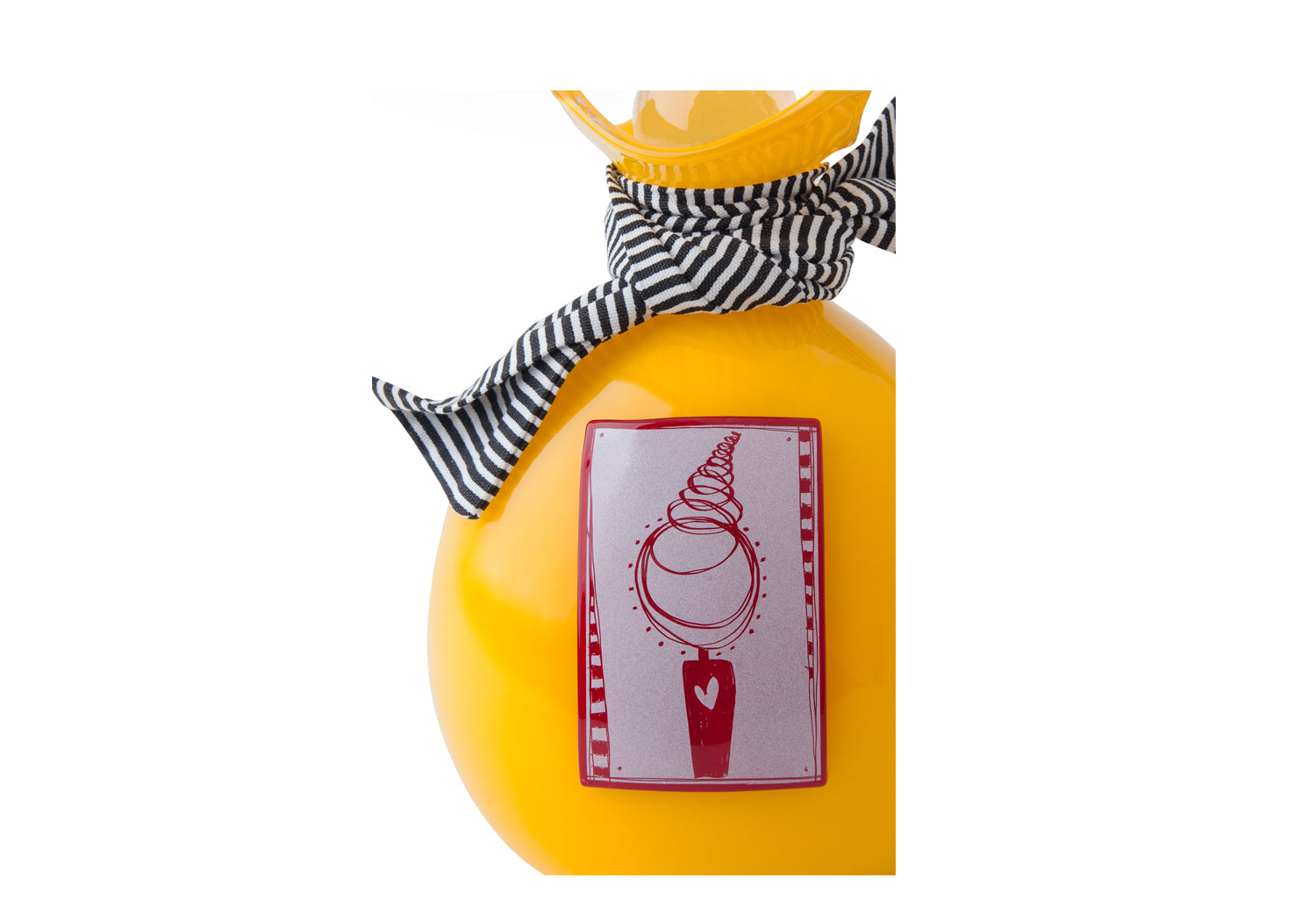 Picture of a bright yellow blown glass handkerchief wrapped ball cremation urn for children on sale at Muses Design Urns. Top view.