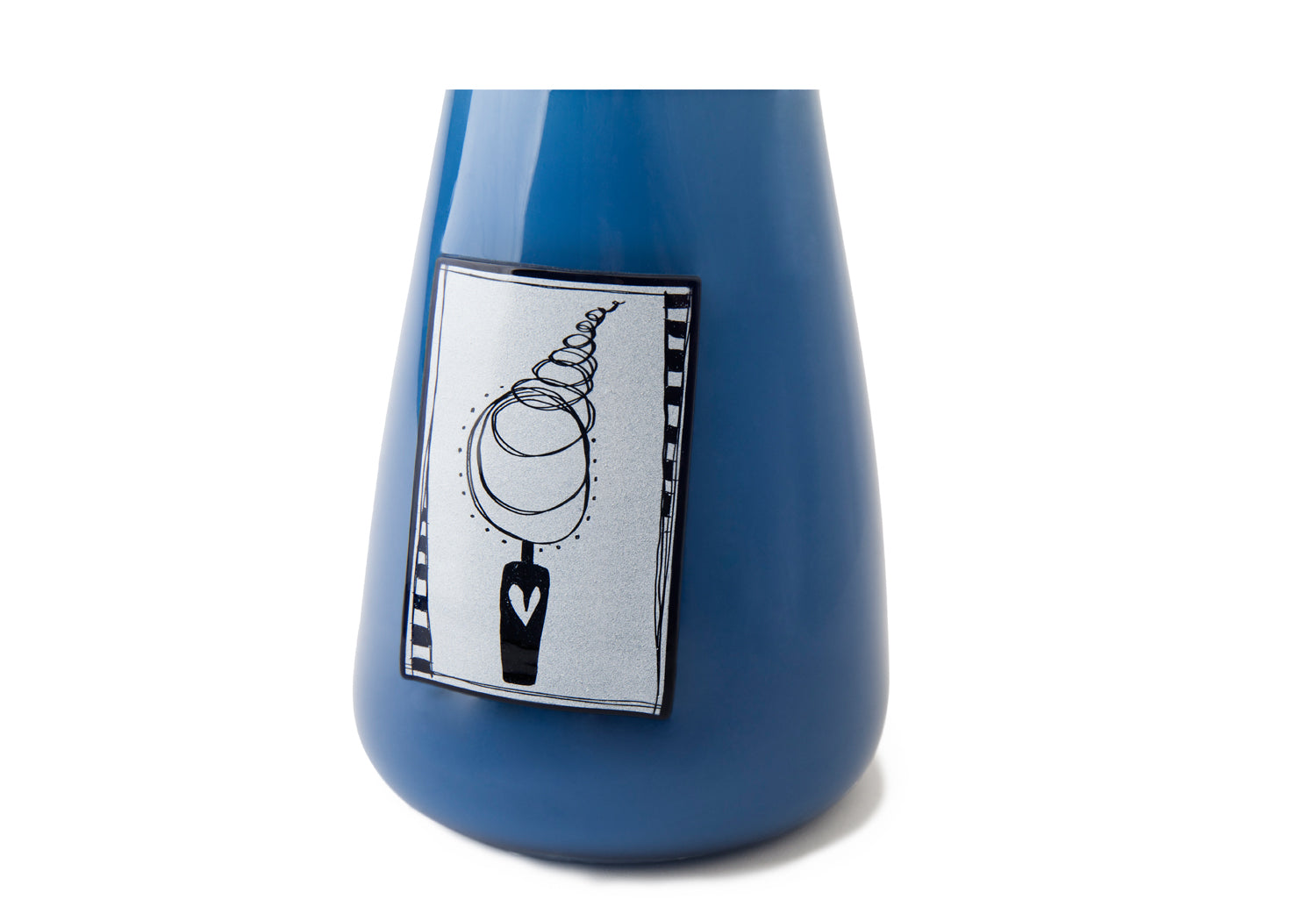 Picture of a deep blue blown glass vase cremation urn for children on sale at Muses Design Urns. Close-up view.