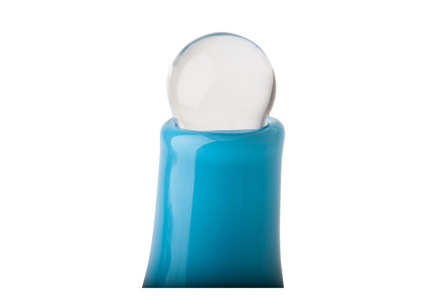 Picture of an aqua blown glass vase cremation urn for children on sale at Muses Design Urns. View of the lid.