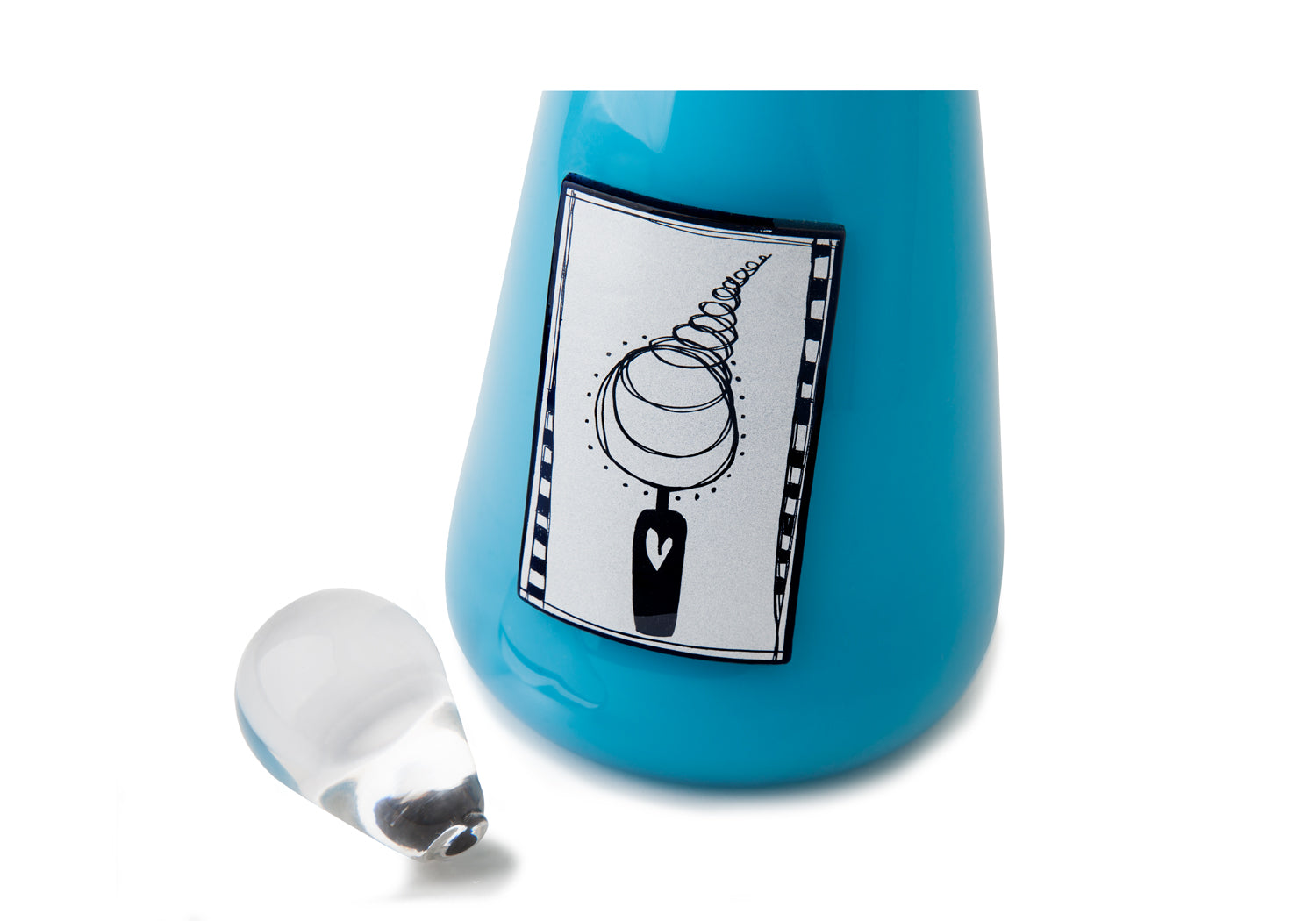 Picture of an aqua blown glass vase cremation urn for children on sale at Muses Design Urns. Close-up view.