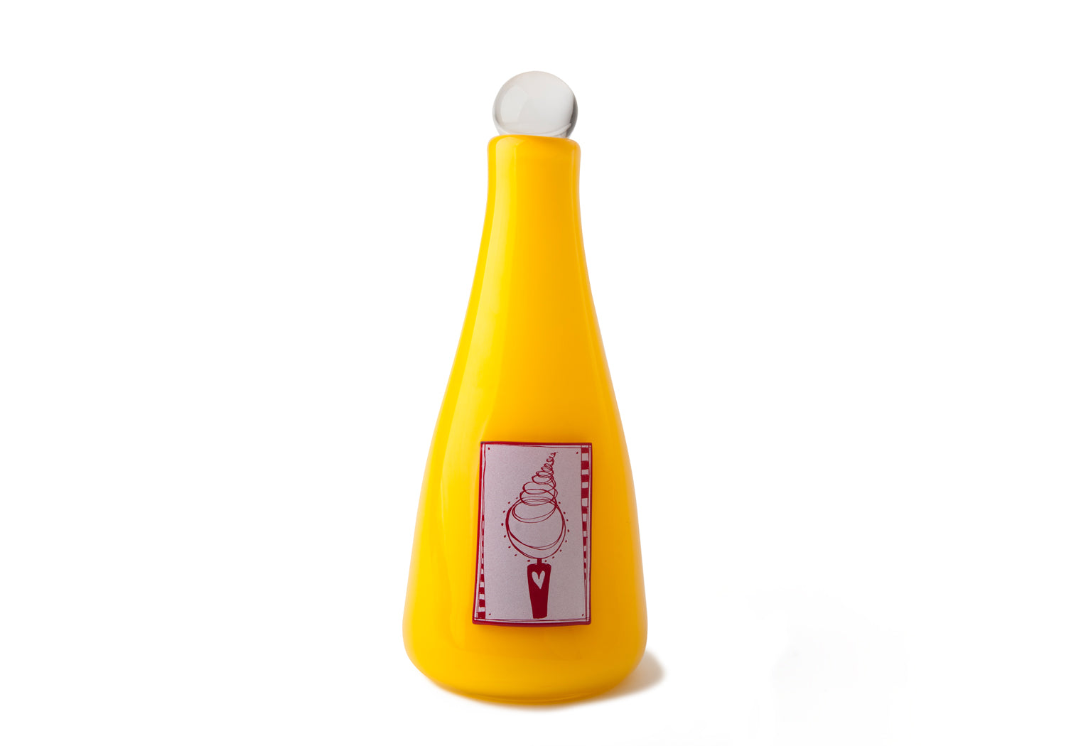Picture of a bright yellow blown glass vase cremation urn for children on sale at Muses Design Urns. Front view.