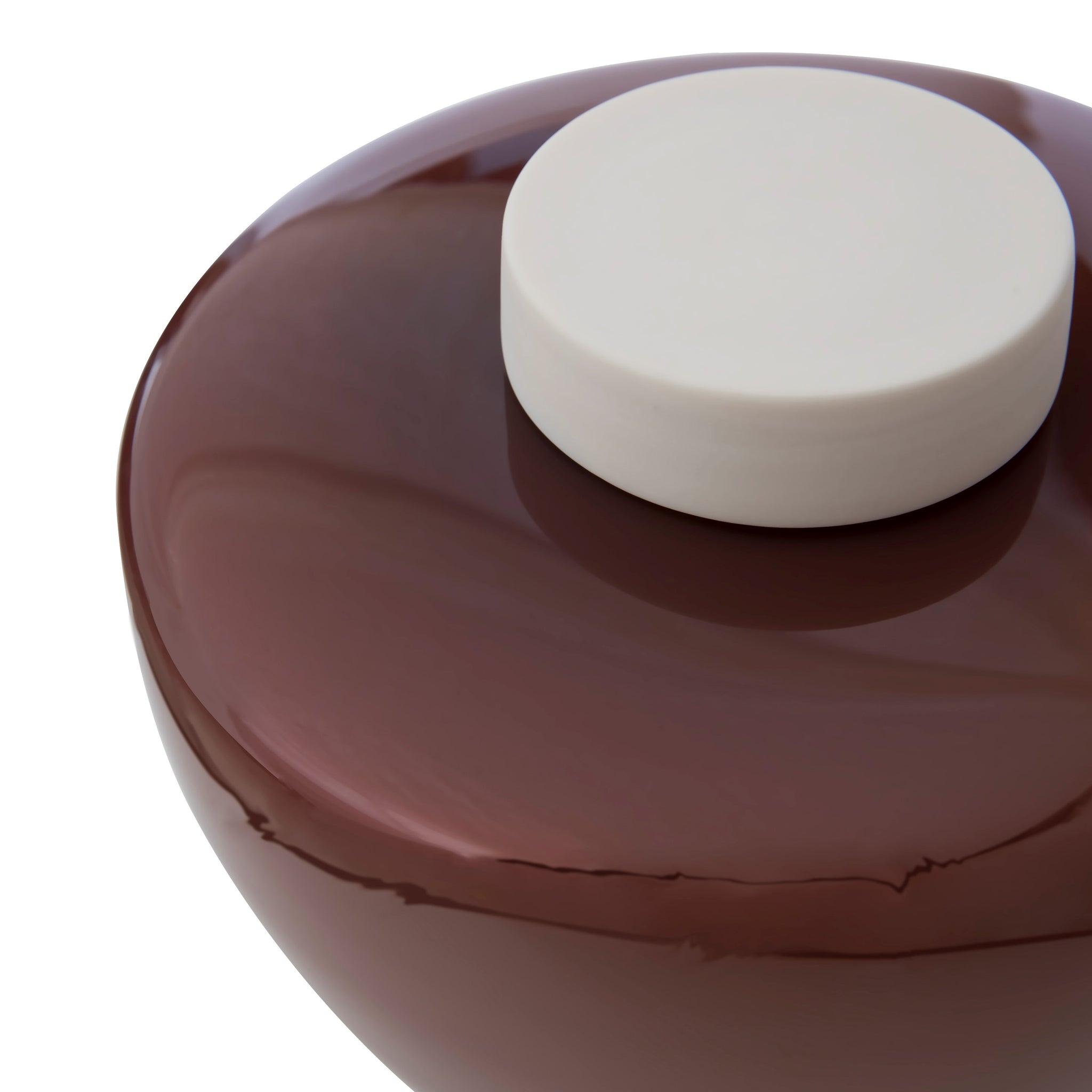 Picture of a deep mahogany blown glass cremation urn for adult on sale at Muses Design Urns.Top view. Glossy finish.