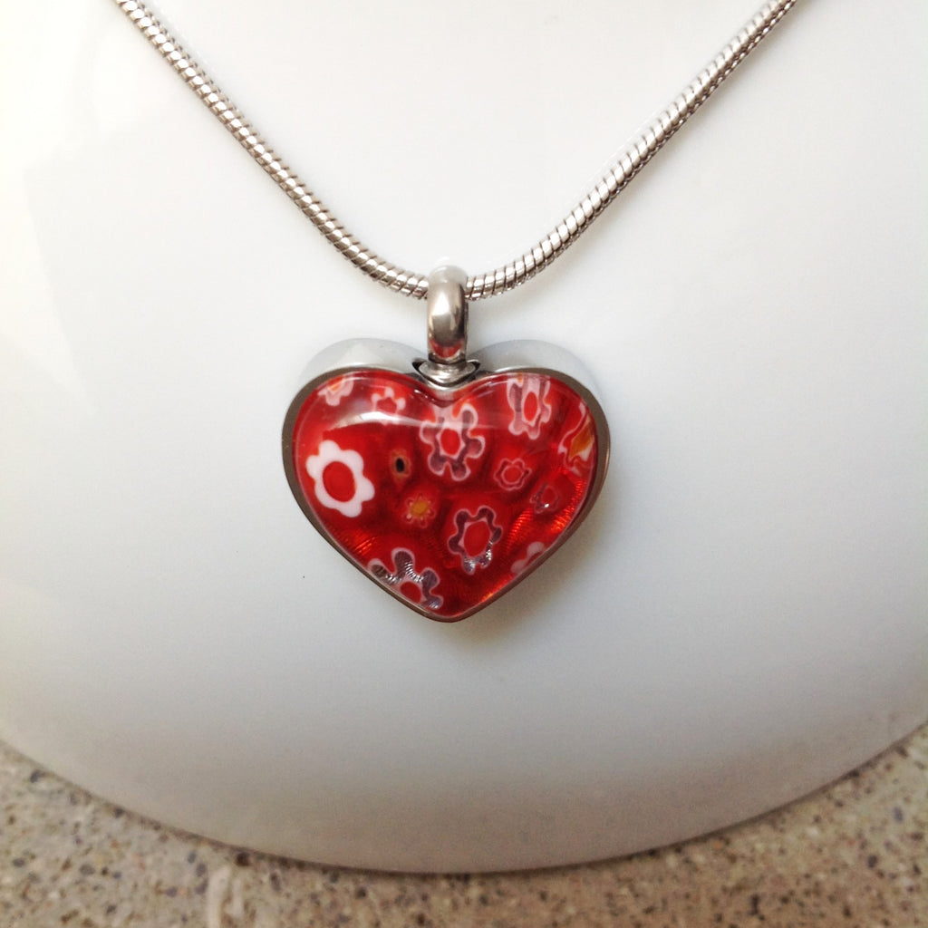Picture of a Stainless Steel  cremation jewelry with a Heart pendant for ashes